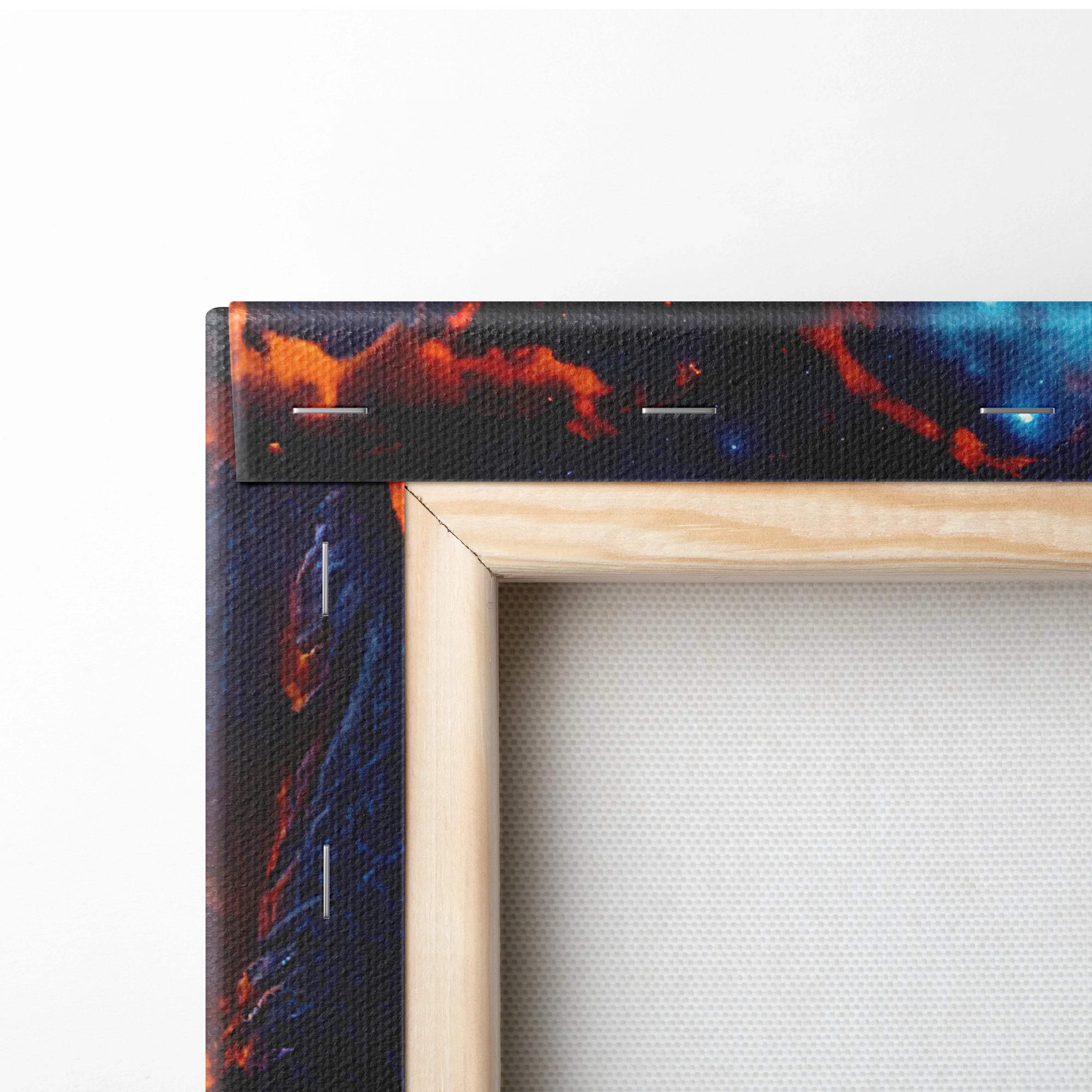 Epic dreamlike tree bridging fire ice worlds in icy blues fiery oranges canvas print