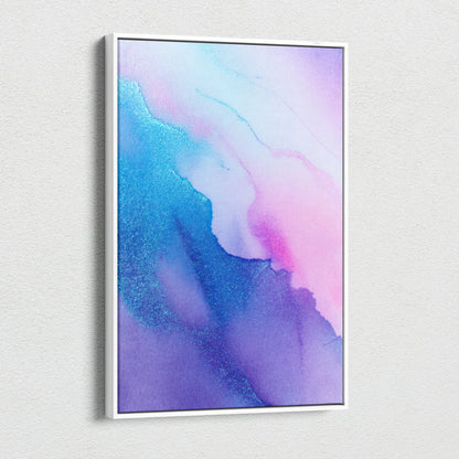 Abstract digital art canvas wall decor with vibrant blue, purple, and pink watercolor gradients.