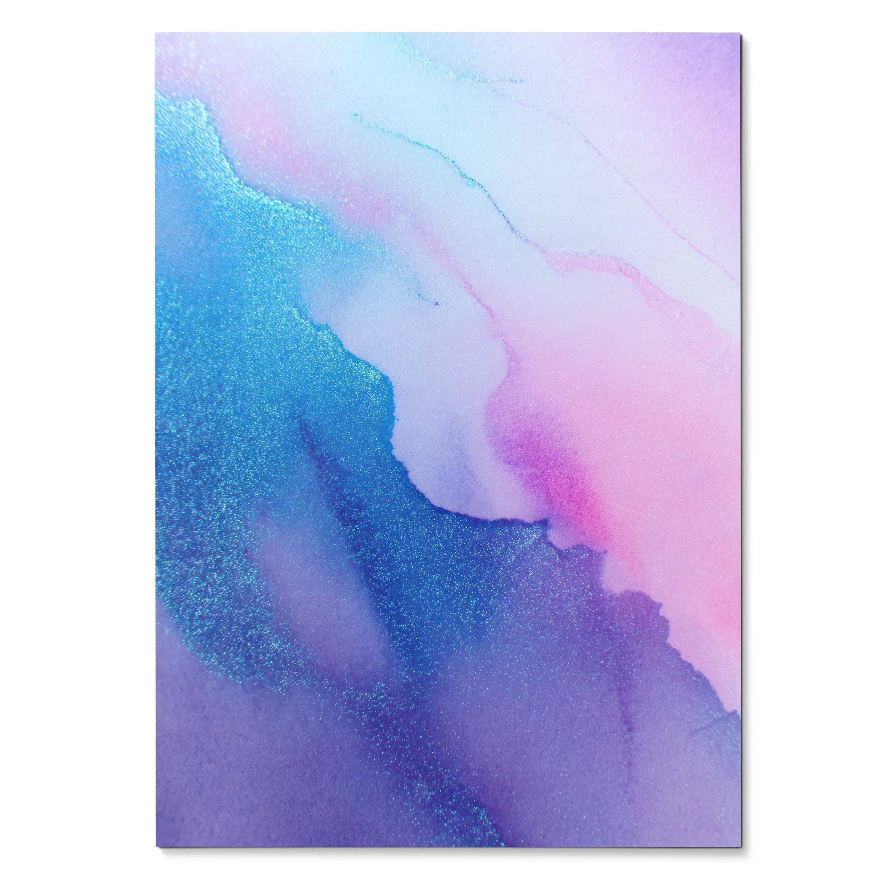 Vertical modern abstract wall art poster with bold blue, purple, and pink patterns.