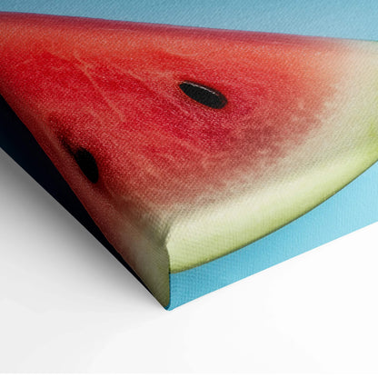 Close-up of vibrant watermelon slice digital art on wrapped canvas wall art.