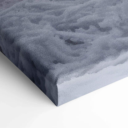 Canvas wall art print with textured fabric showing a snowy, blue-gray winter scene for home decor.