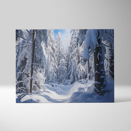 Winter snowy forest scene canvas wall art with tranquil trees and fresh snow decor.