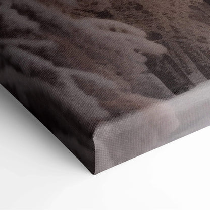 Wrapped canvas wall art featuring a snowy forest with soft pink and purple sunset hues.