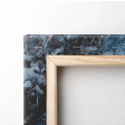 Light wood frame with cinematic winter forest canvas art